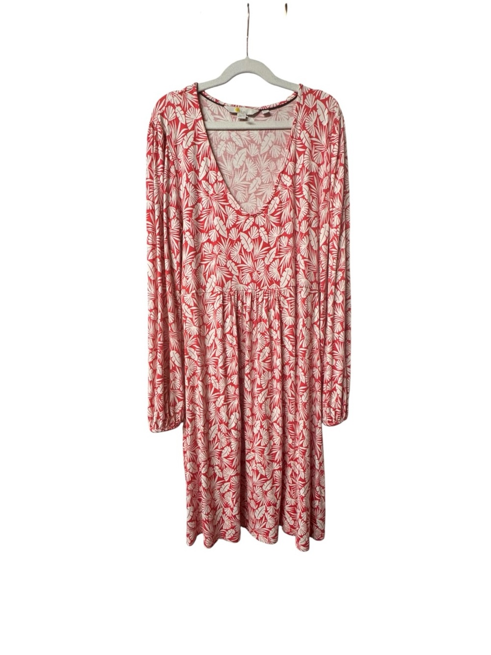Boden Red and White Leaf Scoop Neck Dress 10P